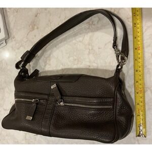 TOD'S Shoulder Bag Brown Leather Pebbled Double Zip Satchel Made in Italy‎